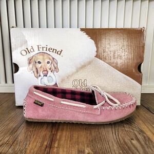 Old Friend Buckeye Moccasin Slippers Child Sz 2 Pink Fleece Lined Comfort Shoes